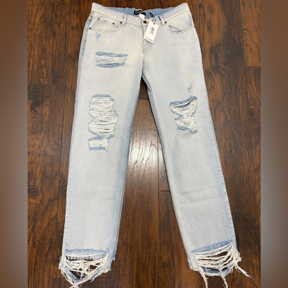 Retrofete Light Blue Distressed Boyfriend Jeans - Picture 1 of 5